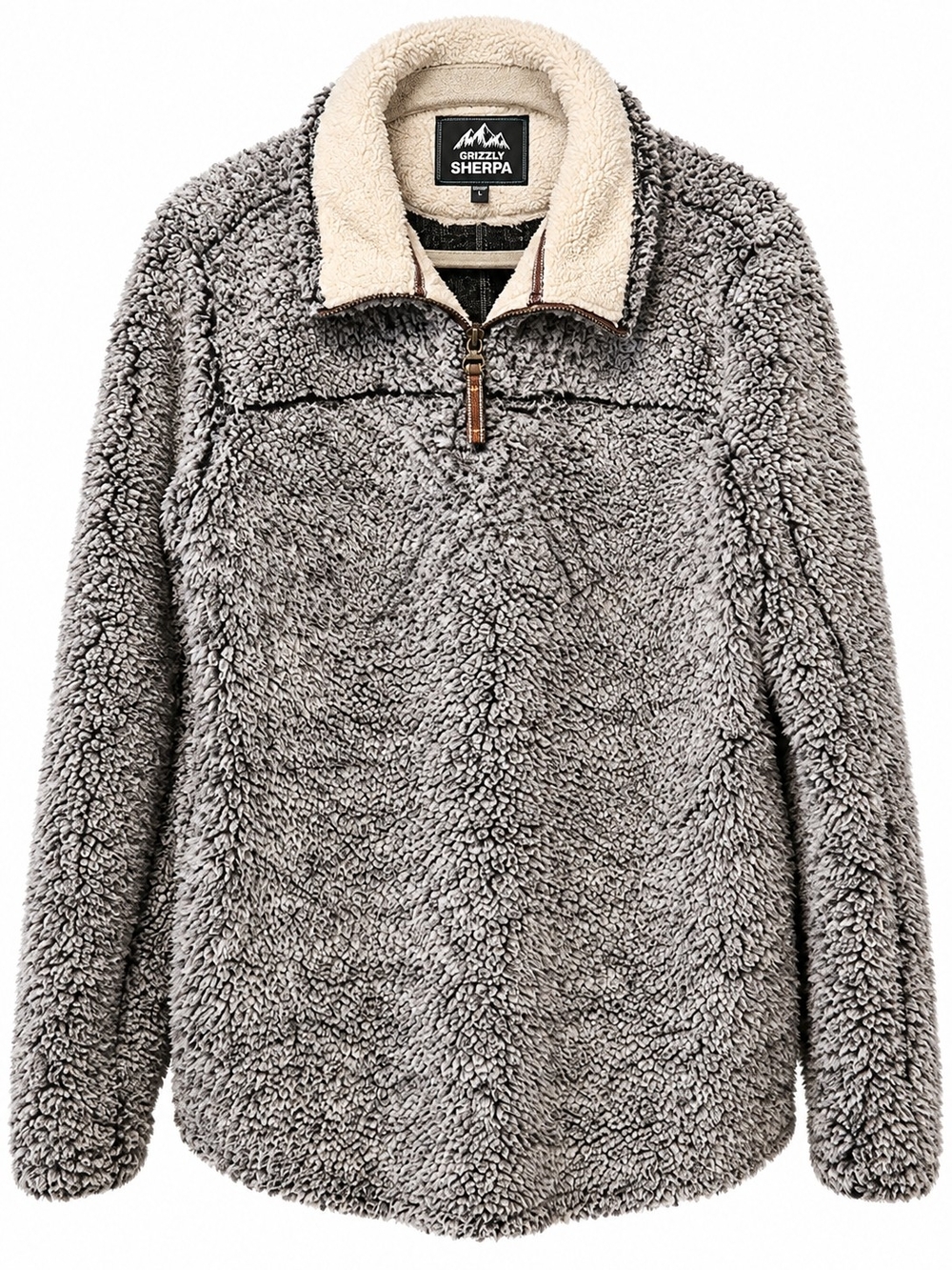 Grizzly Sherpa Women's Medium High Pile Fleece Quarter-Zip Pullover Gray/Cream